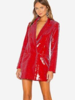 h:ours Trixy Show Stopping!  Sequin Blazer Dress in Red Gaga from REVOLVE. SZ S